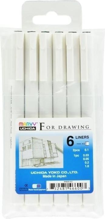 Uchida MARVY Grafikstifte zum Zeichnen Schwarz, 6 Stk. (Schwarz, 6 x)