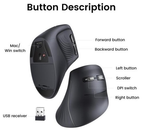 Produktbild Ugreen Mouse Wireless 2.4 GHz & Bluetooth MU008 Black 25444 (Kabellos)