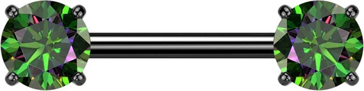 Produktbild Star Piercing Barbell Threadless schwarz mit zwei Kristallen dunkel multicolor gefasst (Titan G23, ohne Messing)