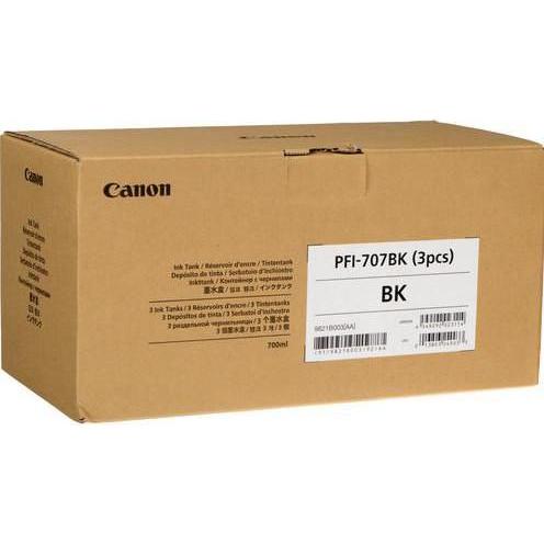 Canon, Druckerpatrone, 3x PFI-707BK Tinte schwarz Standardkapazität 700ml 3er-Pack iPF830/840/850 (BK)
