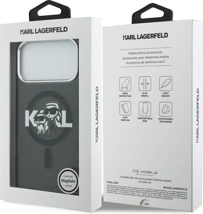 Produktbild Karl Lagerfeld case Magsafe IML glitter case metal camera frame and buttons Karl and Choupette sketc (Apple iPhone 17 Pro Max)