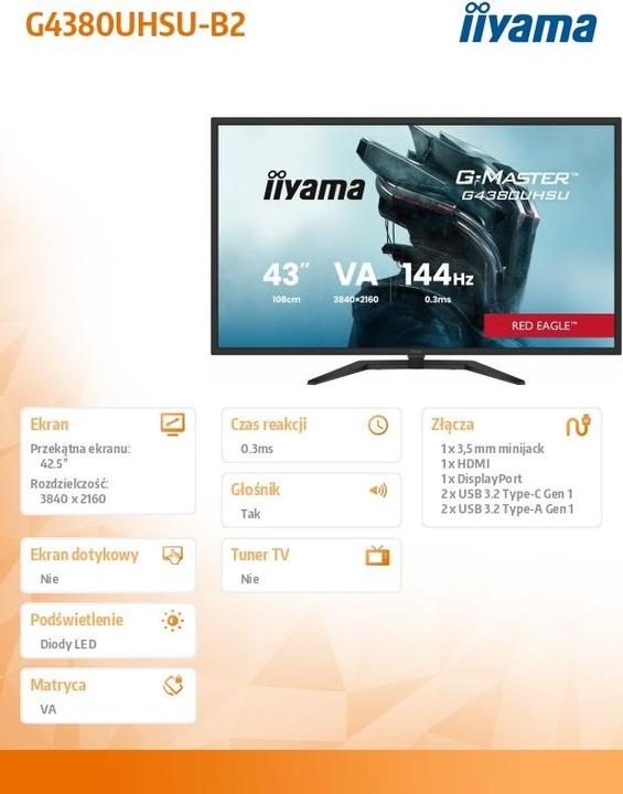 Produktbild iiyama 43" G-Master G4380UHSU-B2 (3840 x 2160 Pixel, 42.50")
