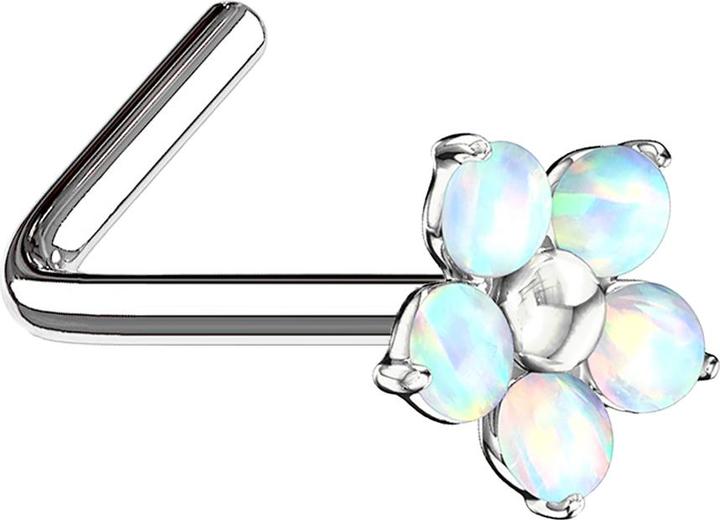 Immagine prodotto Star Piercing Nasenstecker gewinkelt silber Opal Blume weiss (Ottone, Acciaio chirurgico 316L)