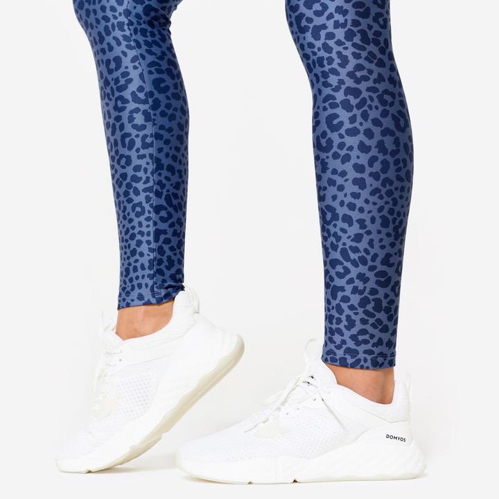 Actual product image Domyos Leggings Damen hoher Taillenbund - Leopardenprint blau (W30/L31)