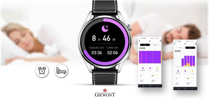 Actual product image Giewont Smartwatch GW450-5 Silver + black leather strap