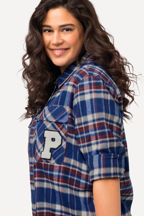 Image du produit Ulla Popken Veste à carreaux, col chemise, patte de boutonnage, base arrondie (46, 48)