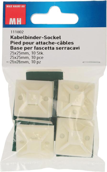 Immagine prodotto Max Hauri Base di montaggio bianca 25 mm x 25 mm (Fascette in plastica, 25 mm, 10 pz.)