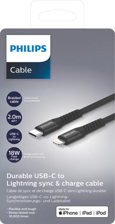 Produktbild Philips Cable USB Lightn. DLC5206L/04 (1.80 m, USB 3.2 Gen 2, 18 W)