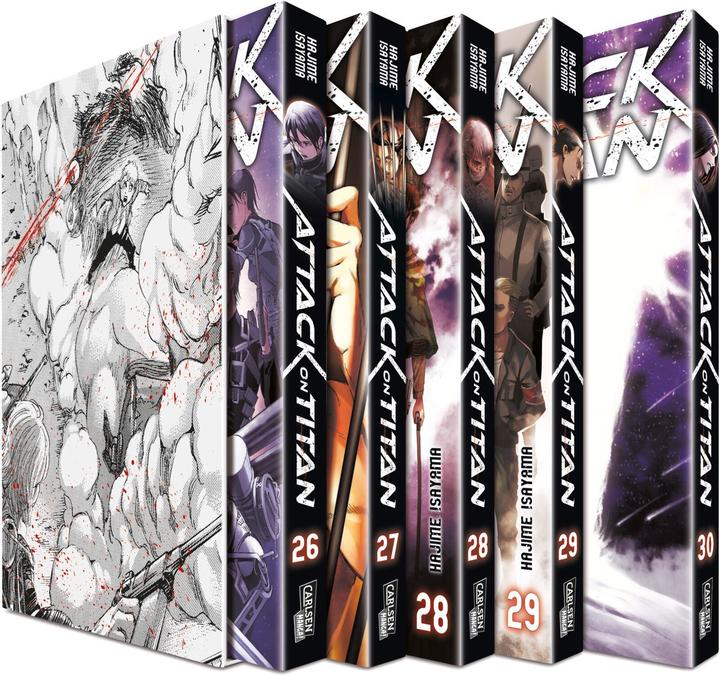 Produktbild Attack on Titan, Bände 26-30 im Sammelschuber mit Extra (Deutsch, Hajime Isayama, 2020)