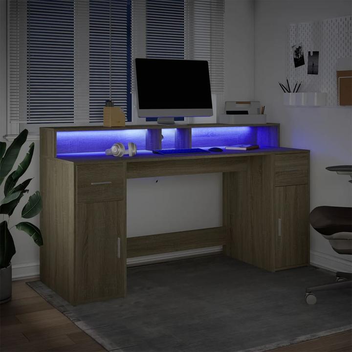 Actual product image vidaXL LED desk Computer desk Work desk Office desk Sonoma oak (160 x 55 x 91 cm)