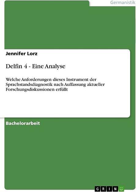 Produktbild Delfin 4 - Eine Analyse (Deutsch, Jennifer Lorz, 2012)