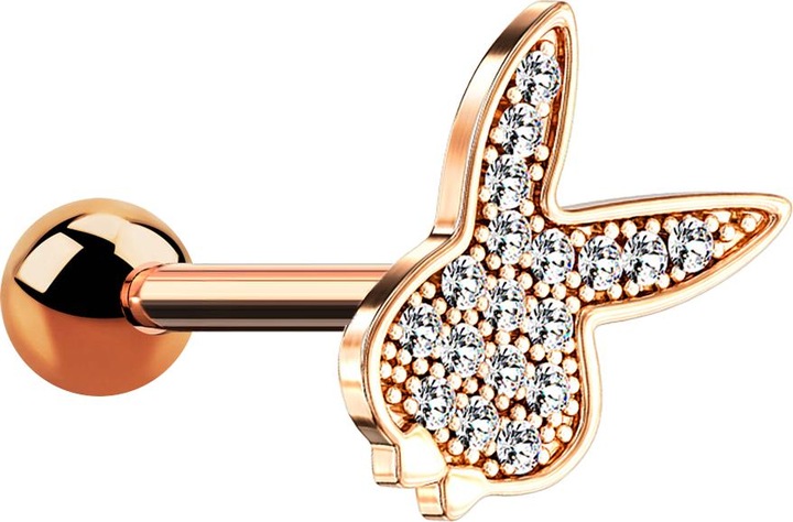 Immagine prodotto Star Piercing Micro Barbell rosegold mit Playboy Bunny und Kristallen (Acciaio chirurgico 316L, Ottone)