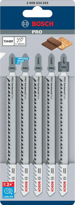 Actual product image Bosch Professional Zubehör PRO Hardwood fast T344DF Jigsaw blade, 152 mm, 5 pcs.