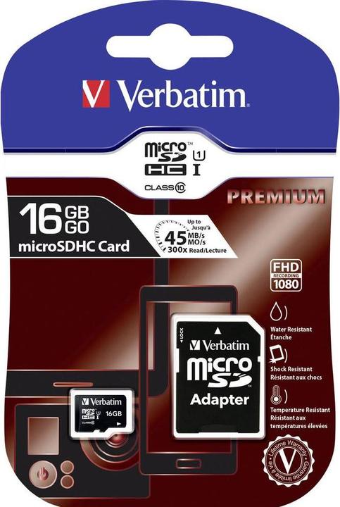 Produktbild Verbatim Premium (16 GB, microSDHC, U1, UHS-I)