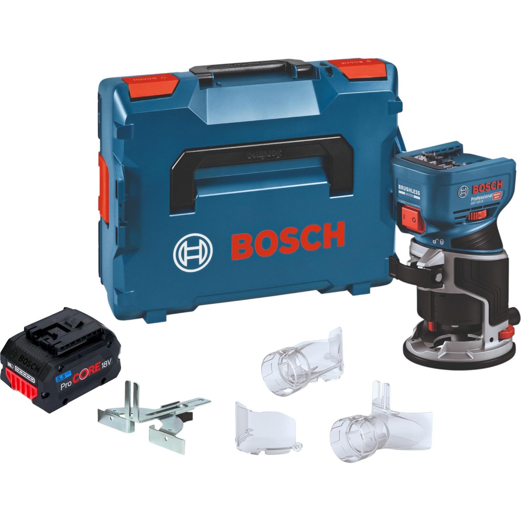 Bosch Professional, Fresa, Bosch GKF 18V-8 Professional Akku Kantenfräse 18 V 8,0 mm Brushless + 1x ProCORE Akku 5,5 Ah +