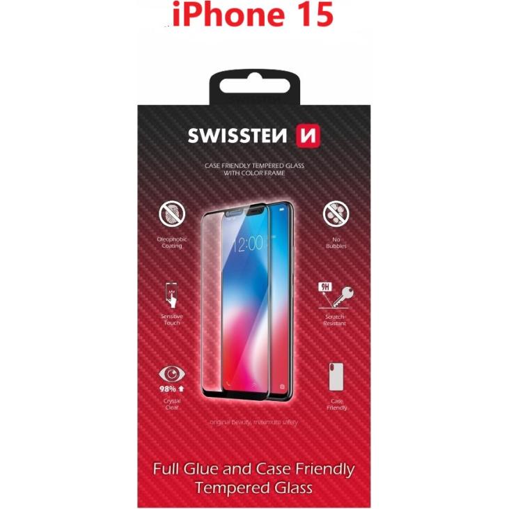 Swissten Glass Color Frame, Case Friendly Apple Iphone 15 Pro Black (1 Stück, Apple iPhone 15 Pro), Smartphone Schutzfol...