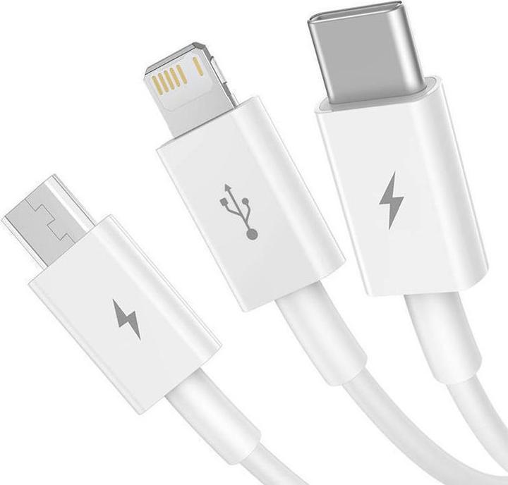 Image du produit Baseus Quick Charge USB to M+L+C Superior Data 3.5A 1m (Blanc) (1 m)