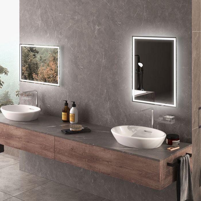 Produktbild Swisshandel24 Badspiegel, Badezimmerspiegel mit LED-Leuchte, 80 x 60 cm Wandspiegel beschlagfreier Lichtspiegel mi (50 x 70 x 4 cm)