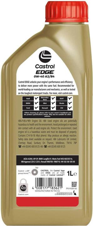 Image du produit Castrol Huile moteur EDGE 0W-40 Titanium A3/B4, 1 l, type de véhicule (1 l, SAE 30, SAE 0W)