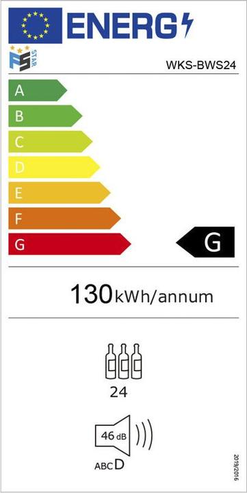 Label énergétique Kibernetik Bodega FSP Weinkühlschrank 24 Flaschen 1 Zone