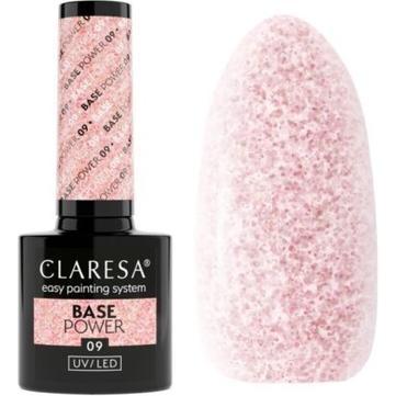 Claresa, Nagellack, POWER BASE Hybrid Base 09 5g (Rosa mit Blütenblättern Gold)