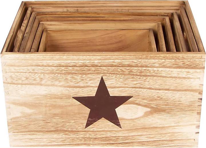 Image du produit Natura Punto Boîtes décoratives en bois "Étoile", lot de 6