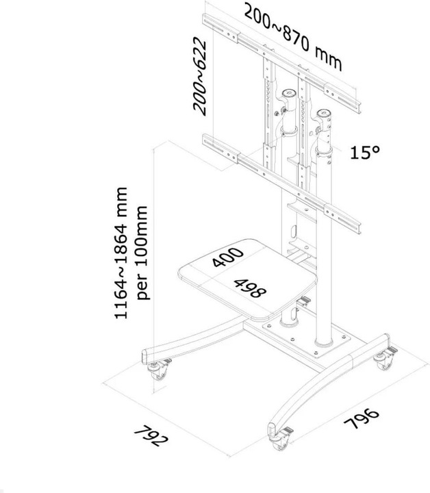 Immagine prodotto Neomounts Carrello mobile per schermi PLASMA-M2000E (Universale, 85", 125 kg)