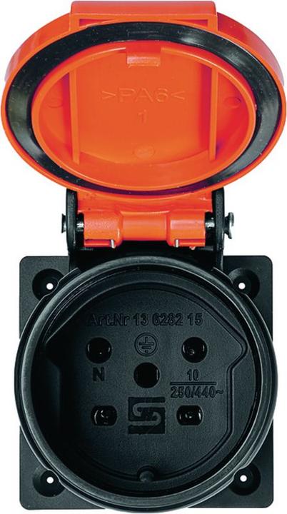Produktbild Steffen Einbausteckdose T15 IP55 anthrazit Deckel orange