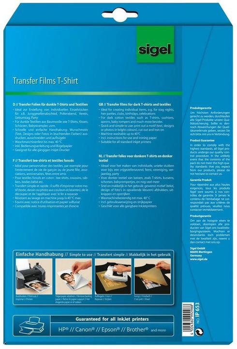 Produktbild Sigel InkJet Transfer Folien für T-Shirts (250 g/m², 6x)