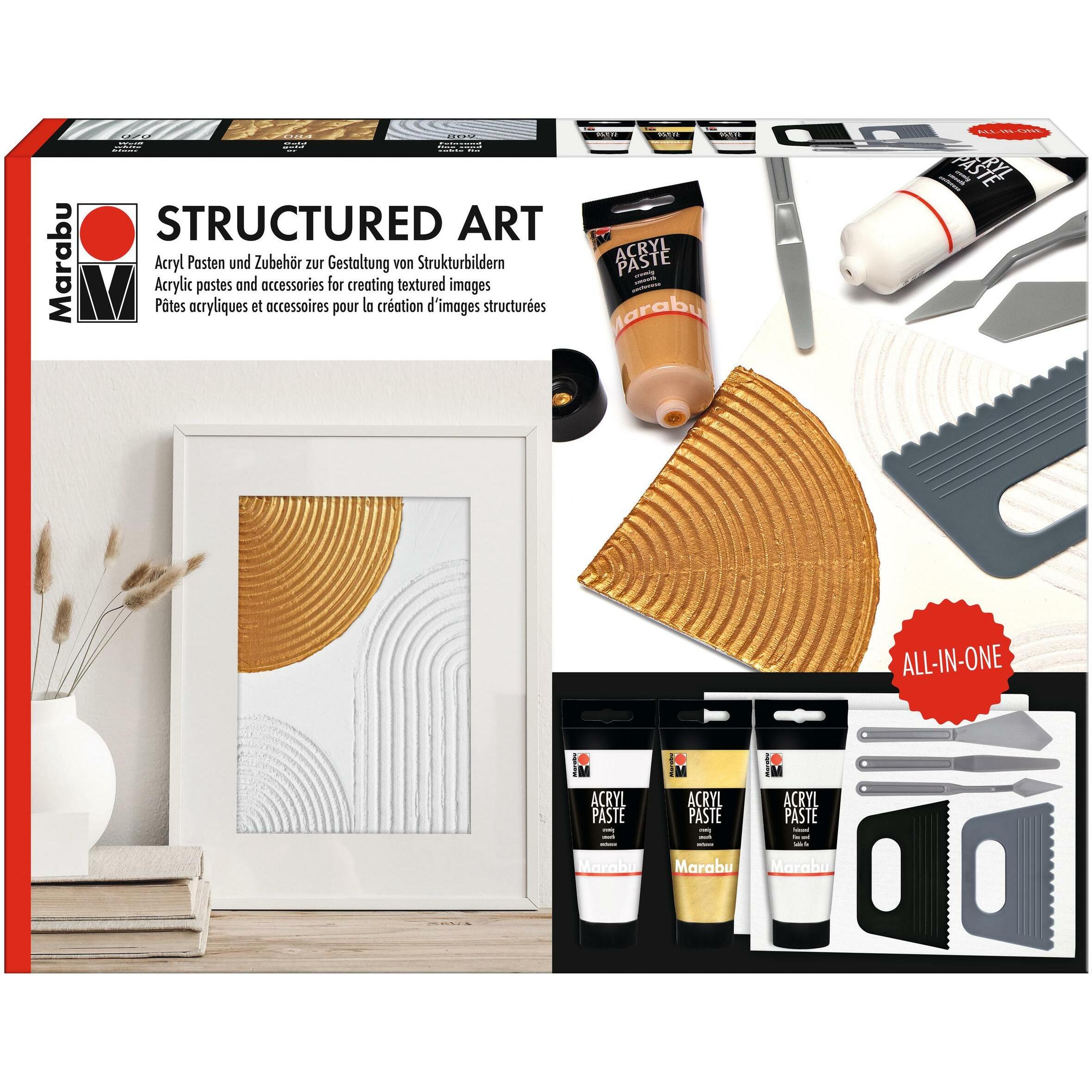 Marabu, Künstlerfarbe + Bastelfarbe, Acrylpaste Set (Gold, Weiss, Sand, 2486.25 ml)