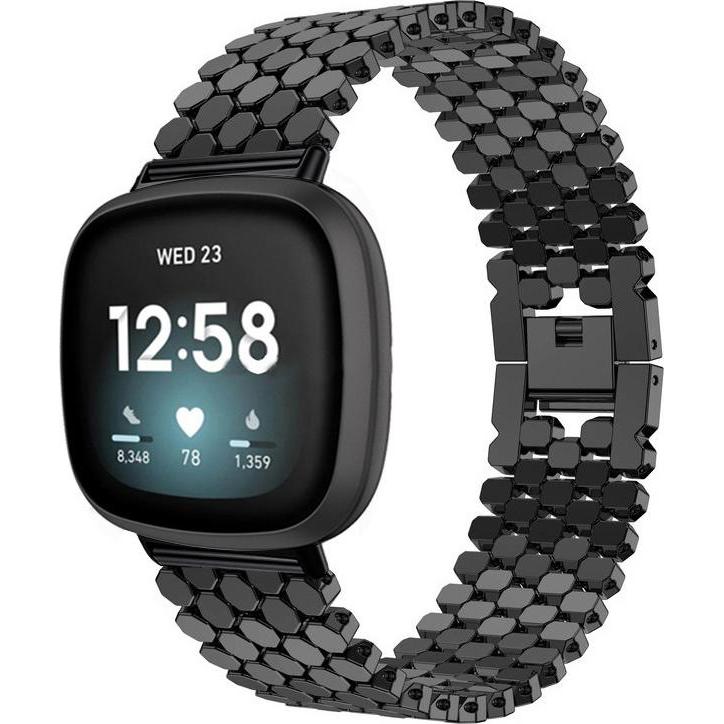 Strap-it Armband (Edelstahl, Versa 3), Uhrenarmband, Schwarz
