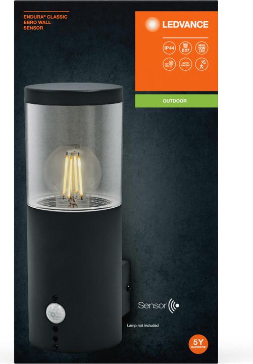 Actual product image Ledvance Endura Classic Ebro Wall Sensor E27 Dark Grey (E27, IP44)