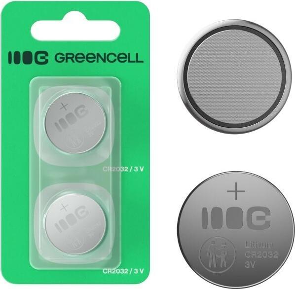 Actual product image GreenCell Charger Green cell Baterijas Green Cell 2x Lithium CR2032 3V 220mAh (2 pcs., CR2032, 220 mAh)