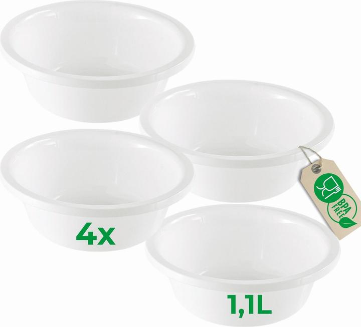 Produktbild Novaliv 4x Spülschüssel Rund 1,1L, D20 cm, Weiss, BPA-frei Spülmaschinenfest Ideal für Küche und Camp
