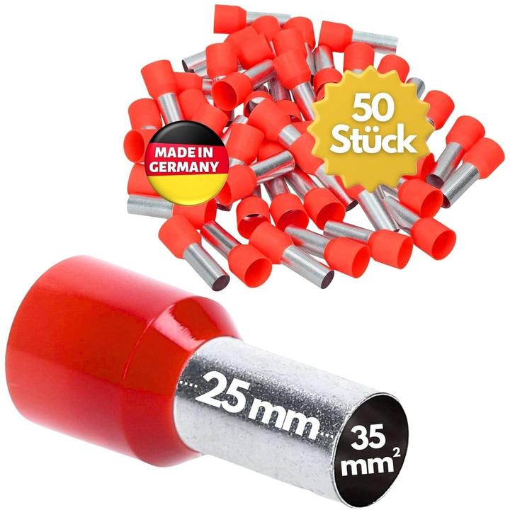 Kalitec 50 Stück AE3525RT Aderendhülsen isoliert 35mm² 25mm lang rot I Made in Germany I Industriequ