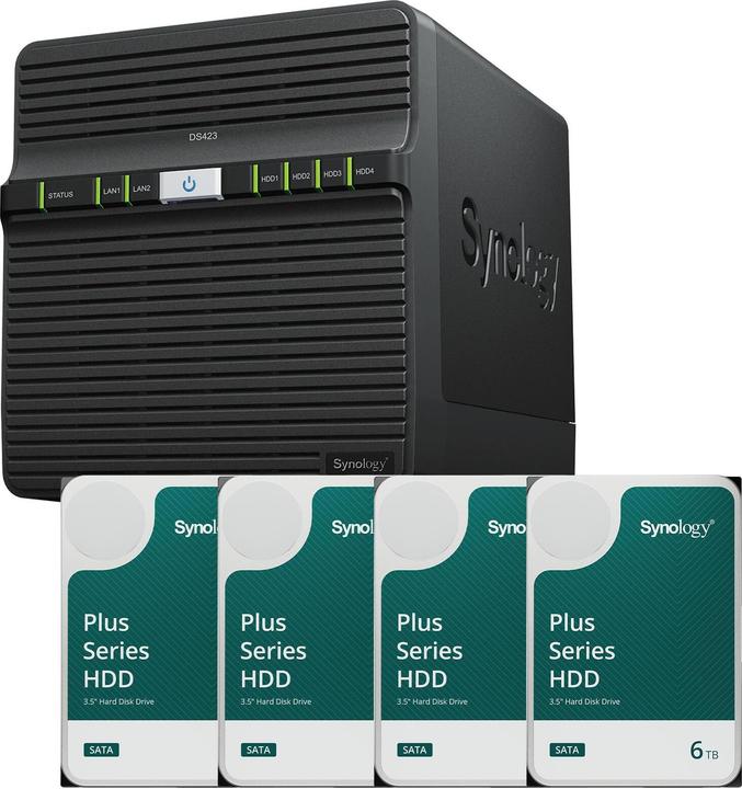 Image du produit Synology DiskStation DS423 4 Einschübe NAS-Server Leergehäuse + 4x Plus 3.5"" SATA HDD... (4 x 6 To)