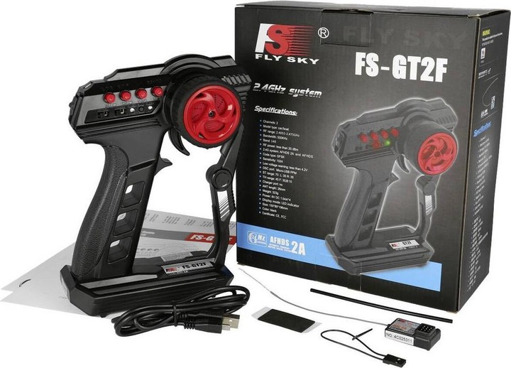 Produktbild Fly Sky FlySky FS-GT2F Pistolengriff-Fernsteuerung 2,4 GHz Anzahl Kanäle: 2 inkl. Empfän
