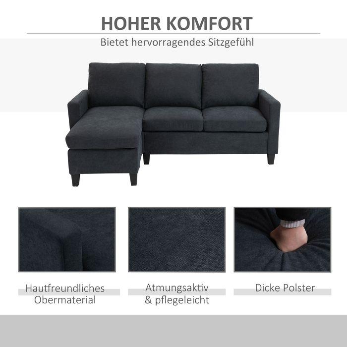 Actual product image Swisshandel24 Corner sofa Fabric sofa Corner sofa set with reversible chaise longue L-shape Dark grey 197 x 139 x (Corner sofa)