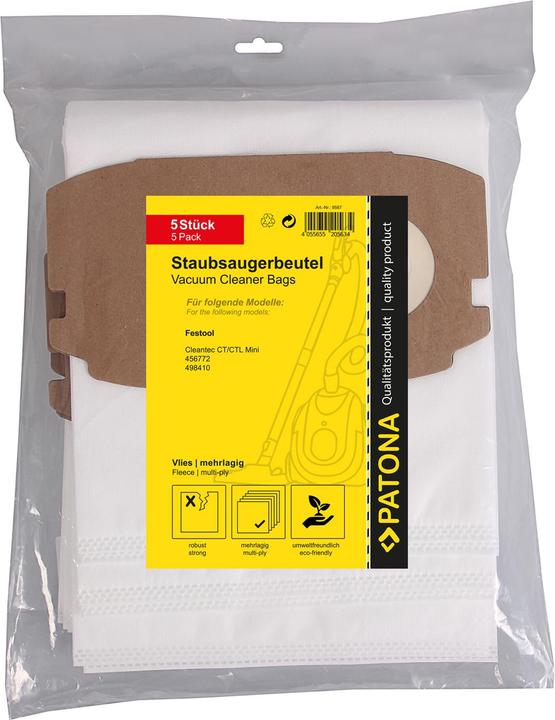 Produktbild Patona 5 Staubsaugerbeutel mehrlagig Vlies f. Festool Cleantec CT/CTL Mini 456772 498410 bis BJ 2018