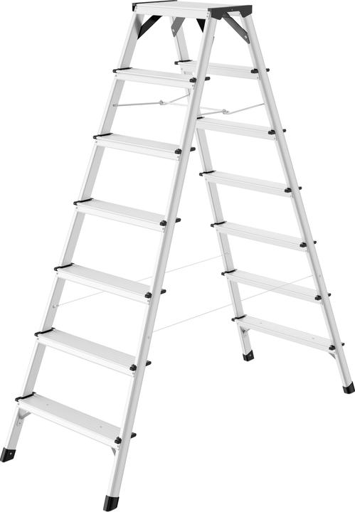 Produktbild Hailo D60 StandardLine, Alu-Sicherheits-Doppelstufenleiter, 2 x 7 Stufen (Stehleiter, 136 cm)