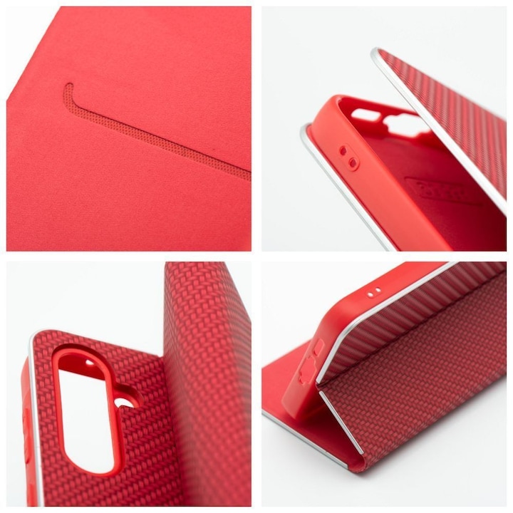 Produktbild OEM Book case LUNA Book Carbon for Xiaomi Redmi 13C / POCO C65 red (Xiaomi Poco C65, Xiaomi Redmi 13C)