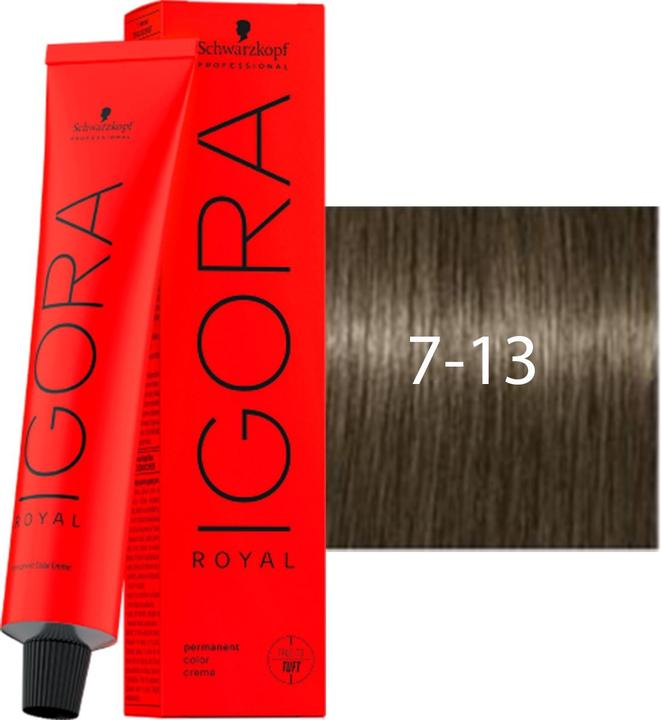 Produktbild Schwarzkopf Professional Schwarzkopf Igoral Royal Cools 7-13 Mittelblond Cendré Matt 60ml (7-13 Mittelblond Cendré Matt)