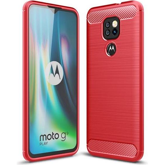 MU Style Carbon Fiber TPU Softcase Series (Motorola Moto G9 Play), Smartphone Hülle, Rot