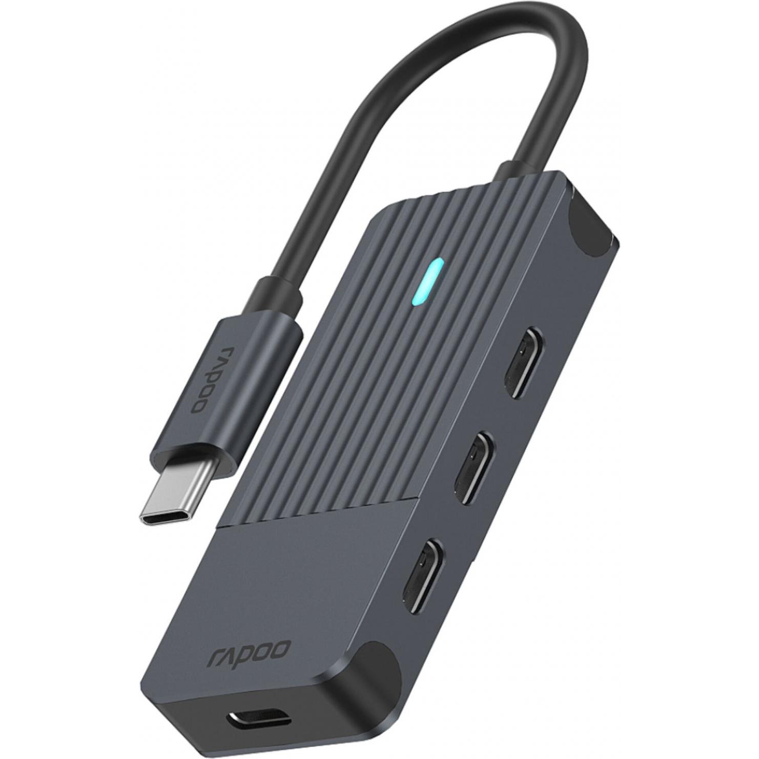 Rapoo USB-C Hub, USB-C auf USB-C, grau (USB-C, 4 Ports), Dockingstation + USB Hub, Grau