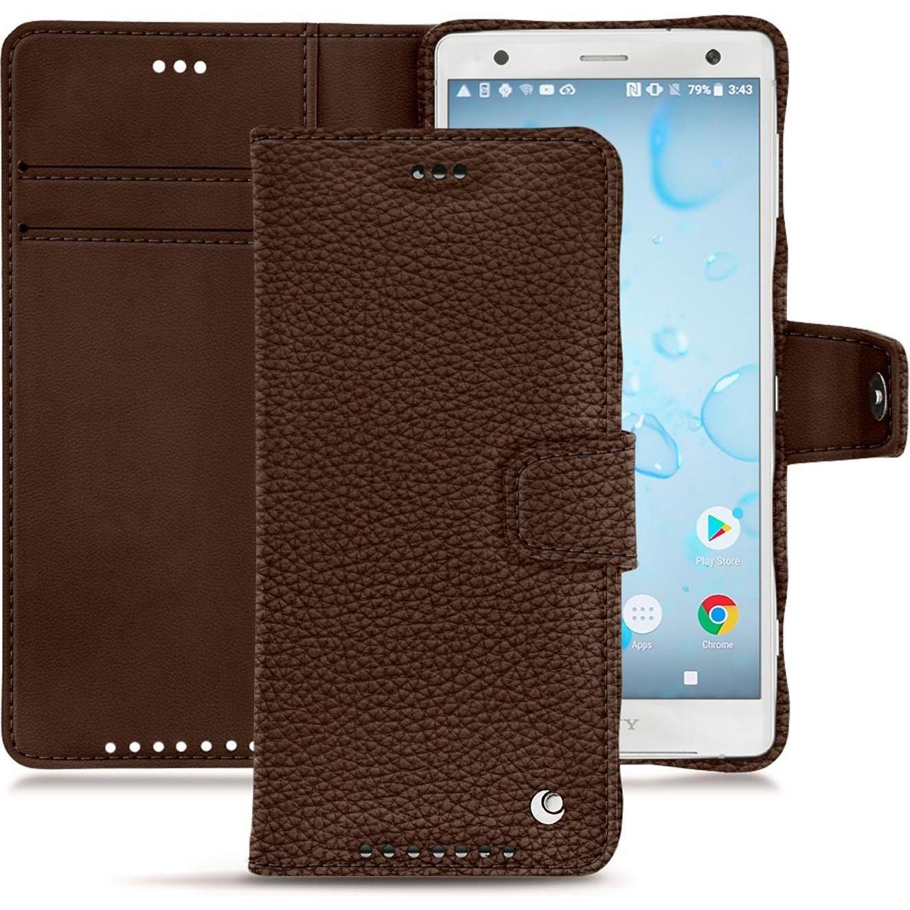 Noreve Lederschutzhülle Wallet (Sony Xperia XZ2), Smartphone Hülle, Braun