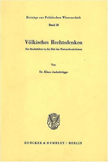 Produktbild Völkisches Rechtsdenken (Deutsch, Klaus Anderbrügge, 1978)