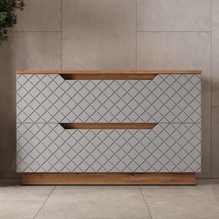 Actual product image Vicco Waschbeckenunterschrank Lotta, Eiche/Grau mit Kachelstruktur, 99.4 x 62.5 cm mit 2 Schubladen (99.40 x 32 x 62.50 cm)