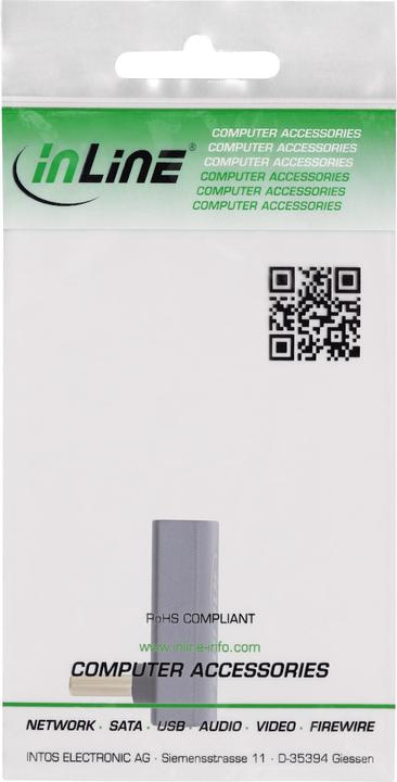 Actual product image InLine USB4 adapter, USB-C plug/socket angled top/bottom, aluminium, grey (2 cm)