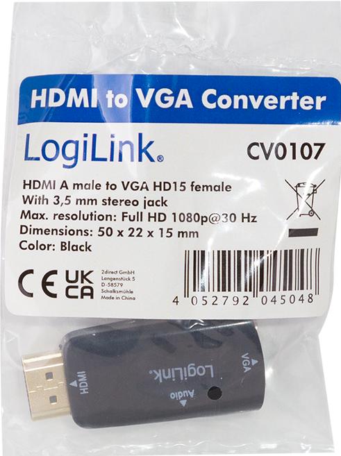 Image du produit LogiLink CV0107 (HDMI, Prise jack, 5 cm)