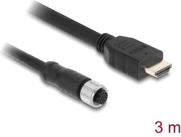 Produktbild Delock M12 Kabel A-kodiert 17 Pin Buchse zu HDMI Stecker 3 m schwarz (3 m)